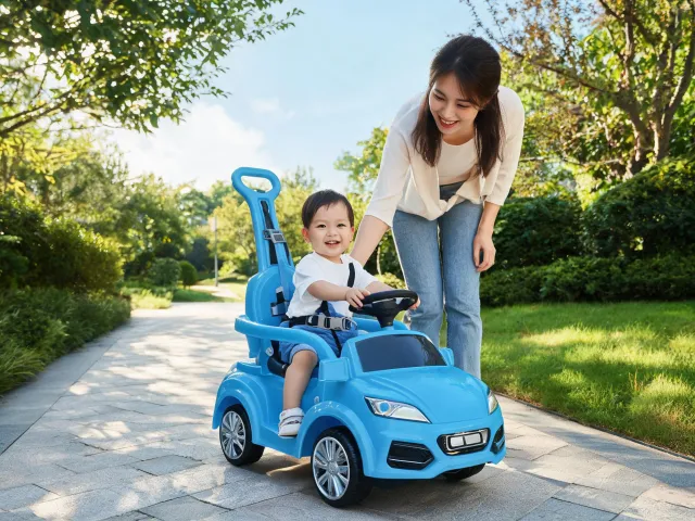 Toddler ride-on vehicle in supervised play path